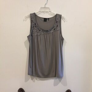 Saks Fifth Avenue Embellished Scoop Neck Tank - Gray